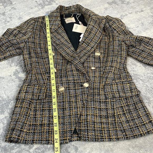 NWT ELIE Elie Tahari Black Mustard Tweed Double Breasted Blazer Sz 2 - Picture 9 of 12